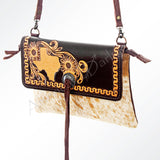 American Darling ADBG570TAW Clutch Hand Tooled Hair-On Genuine Leather Women Bag Western Handbag Purse