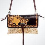 American Darling ADBG570TAW Clutch Hand Tooled Hair-On Genuine Leather Women Bag Western Handbag Purse