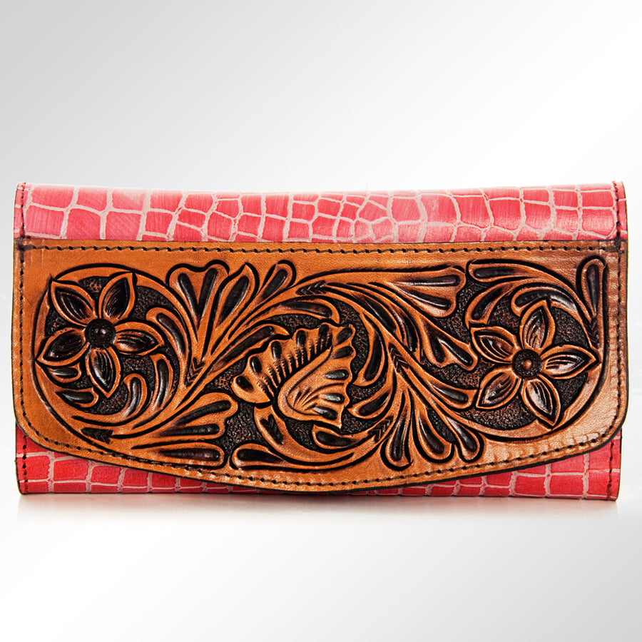 American Darling Wallet Bag Hand Tooled Floral Carved Rose Genuine Leather Purse with YKK Zipper