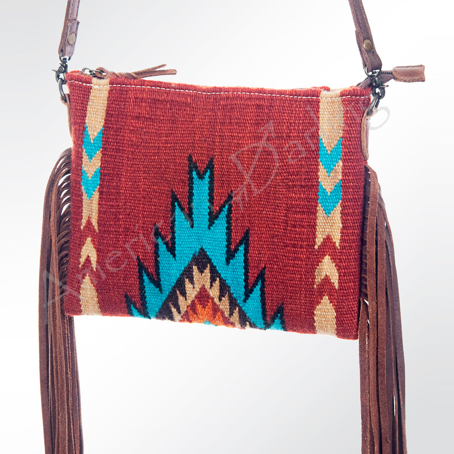 American Darling Handcrafted Western Cross body Bag with Woven Saddle Blanket and Fringes - Uhorse
