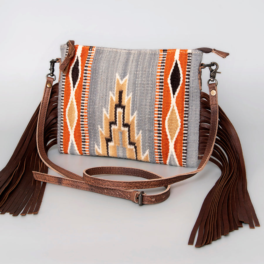 American Darling Handcrafted Western Cross body Bag with Woven Saddle Blanket and Fringes - Uhorse