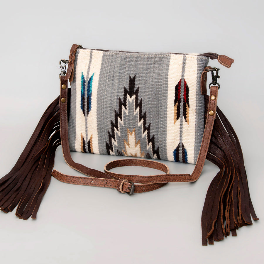 American Darling Handcrafted Western Cross body Bag with Woven Saddle Blanket and Fringes - Uhorse