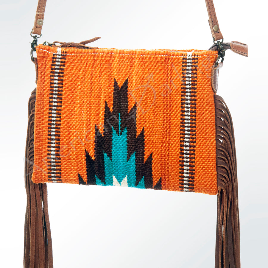 American Darling Handcrafted Western Cross body Bag with Woven Saddle Blanket and Fringes - Uhorse