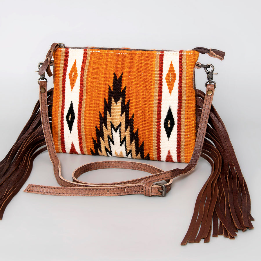 American Darling Handcrafted Western Cross body Bag with Woven Saddle Blanket and Fringes - Uhorse
