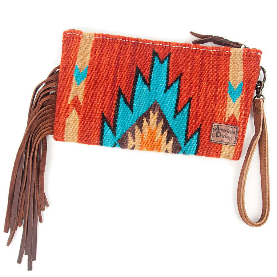 American Darling Wristlet Bag Handcrafted from Floral Embossed Damascus Genuine Leather with YKK Zipper and Wrist Strap