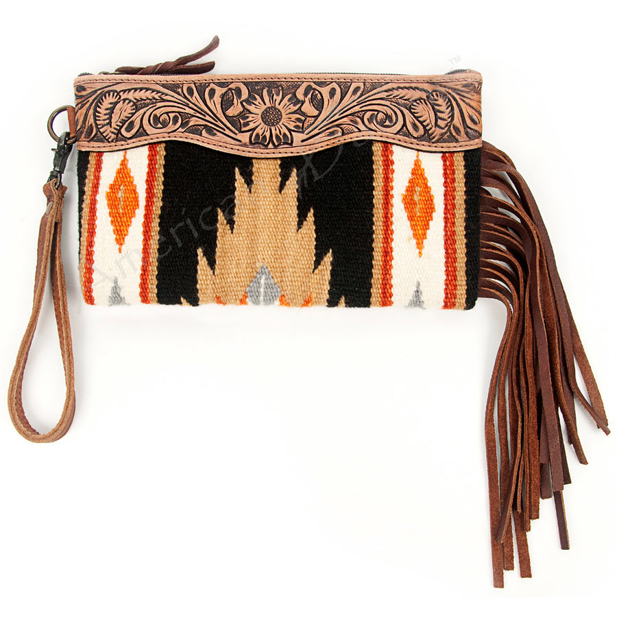 American Darling Hand Tooled Saddle Blanket Wristlet Bag - Uhorse
