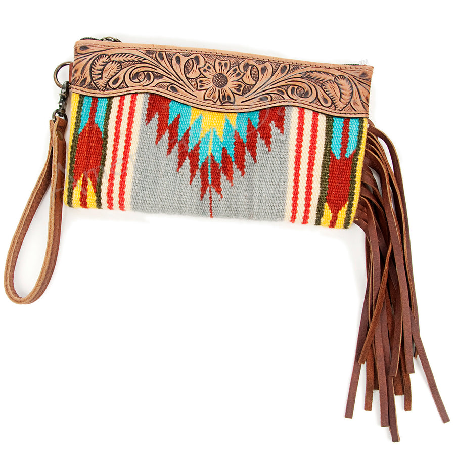 American Darling Hand Tooled Saddle Blanket Wristlet Bag - Uhorse
