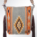 American Darling Signature Cross Body Bag Hand Tooled Floral Carved Leather Woven Saddle Blanket Fringes Genuine Leather