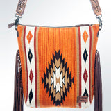 American Darling Signature Cross Body Bag Hand Tooled Floral Carved Leather Woven Saddle Blanket Fringes Genuine Leather