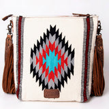 American Darling Signature Cross Body Bag Hand Tooled Floral Carved Leather Woven Saddle Blanket Fringes Genuine Leather