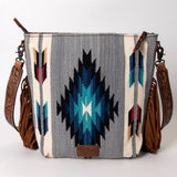 American Darling Signature Cross Body Bag Hand Tooled Floral Carved Leather Woven Saddle Blanket Fringes Genuine Leather