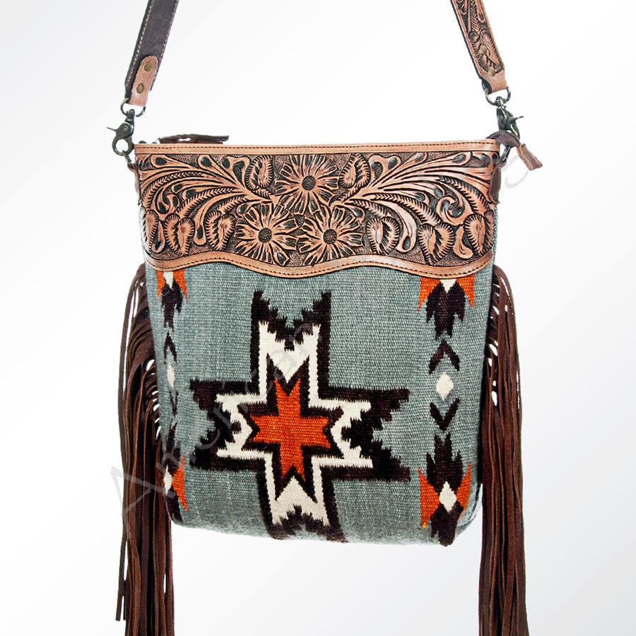 American Darling Hand Tooled Floral and Hand Woven Saddle Blanket Signature Cross Body Bag - Uhorse