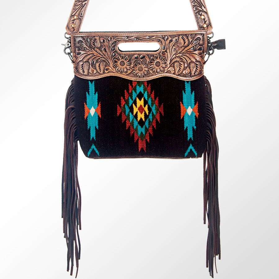American Darling Signature Cross Body Bag Hand Tooled Floral Carved Saddle Blanket Leather Western Bag with Fringes