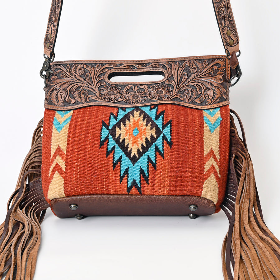 American Darling Signature Cross Body Bag Hand Tooled Floral Carved Saddle Blanket Leather Western Bag with Fringes