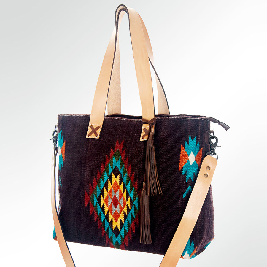 American Darling Hand Woven Saddle Blanket Western Leather Tote Bag - Uhorse