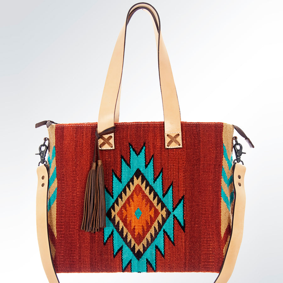 American Darling Tote Bag Hand Woven Saddle Blanket Genuine Leather Western Purse Large Shoulder Bag with YKK Zipper