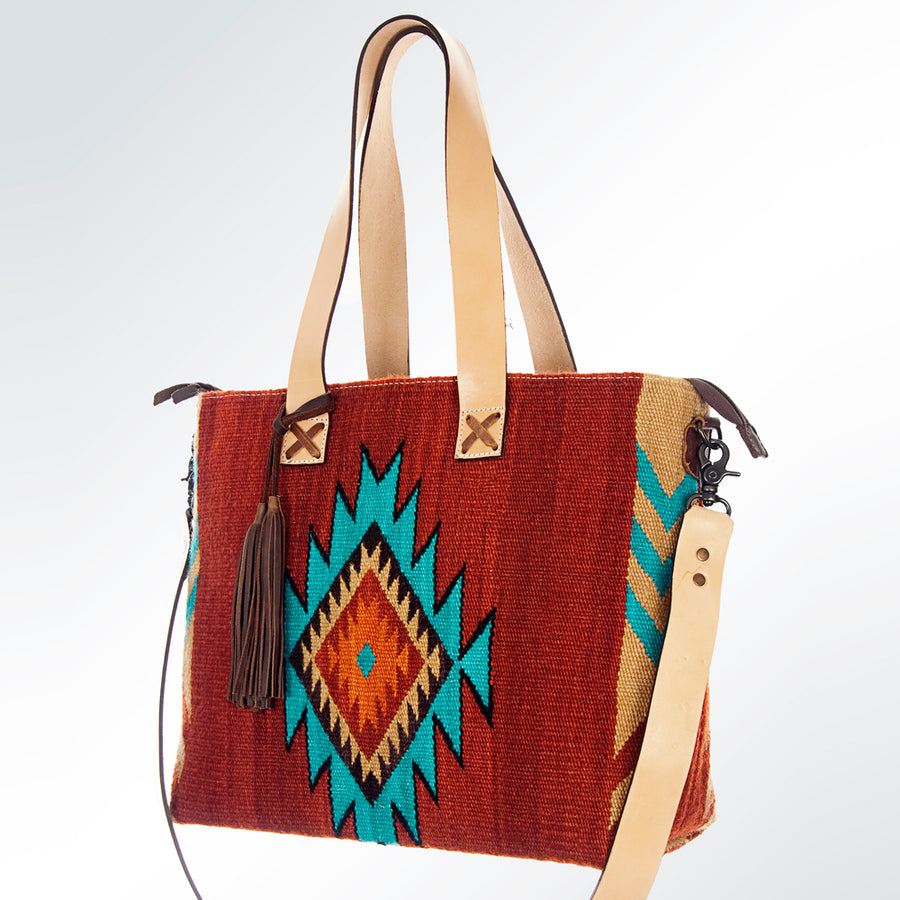 American Darling Hand Woven Saddle Blanket Western Leather Tote Bag - Uhorse