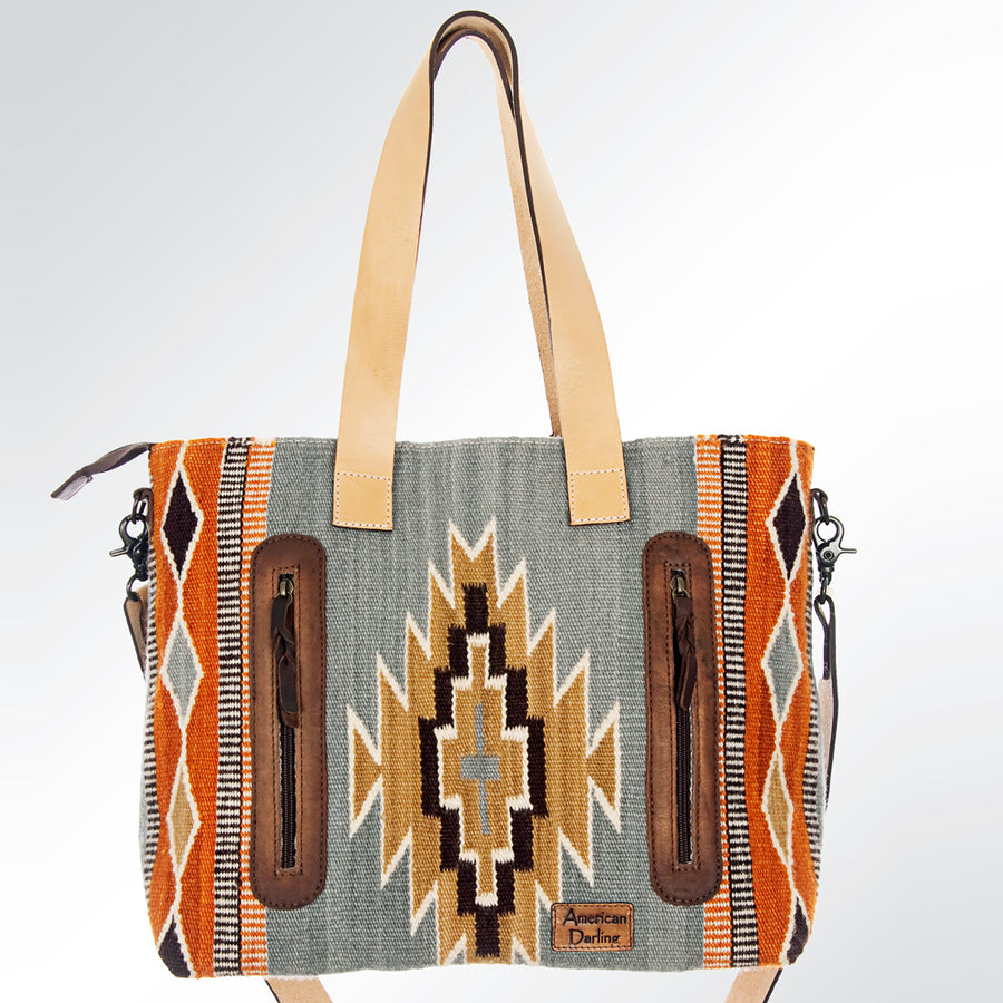 American Darling Tote Bag Hand Woven Saddle Blanket Genuine Leather Western Purse Large Shoulder Bag with YKK Zipper