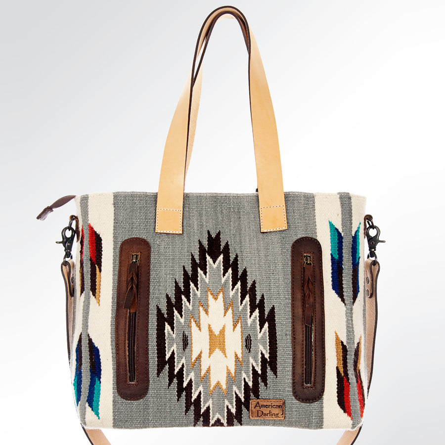 American Darling Tote Bag Hand Woven Saddle Blanket Genuine Leather Western Purse Large Shoulder Bag with YKK Zipper