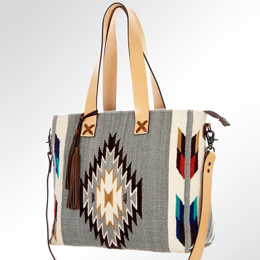 American Darling Hand Woven Saddle Blanket Western Leather Tote Bag - Uhorse