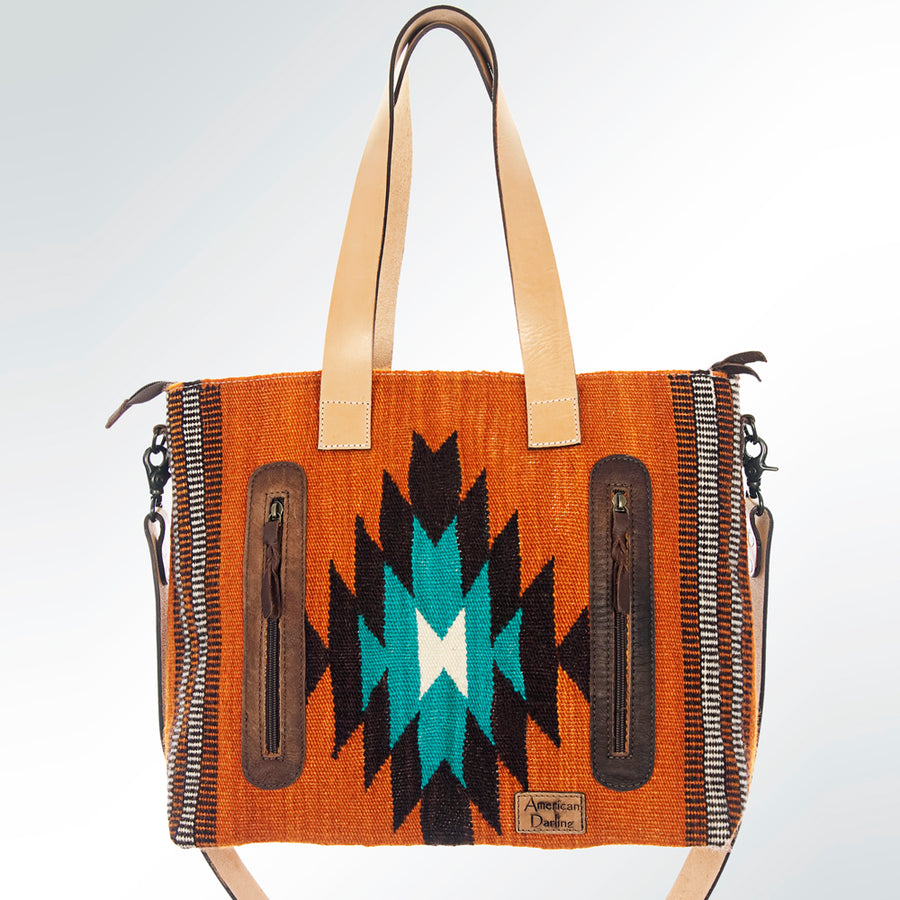American Darling Tote Bag Hand Woven Saddle Blanket Genuine Leather Western Purse Large Shoulder Bag with YKK Zipper