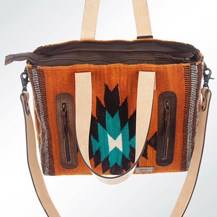 American Darling Tote Bag Hand Woven Saddle Blanket Genuine Leather Western Purse Large Shoulder Bag with YKK Zipper