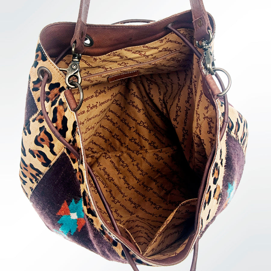 American Darling Bucket Bag Hand Woven Saddle Blanket Hair-On Cowhide Genuine Leather Western Purse with YKK Zipper
