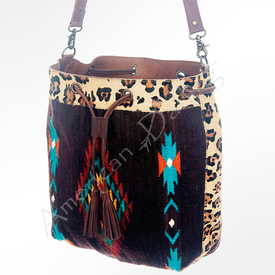 American Darling Hand Woven Saddle Blanket and Hair-On Cowhide Western Bucket Bag - Uhorse