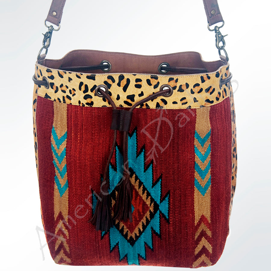 American Darling Bucket Bag Hand Woven Saddle Blanket Hair-On Cowhide Genuine Leather Western Purse with YKK Zipper