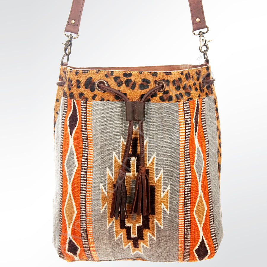 American Darling Bucket Bag Hand Woven Saddle Blanket Hair-On Cowhide Genuine Leather Western Purse with YKK Zipper