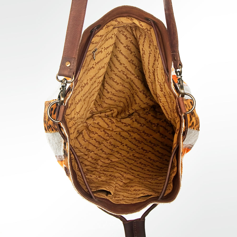 American Darling Bucket Bag Hand Woven Saddle Blanket Hair-On Cowhide Genuine Leather Western Purse with YKK Zipper