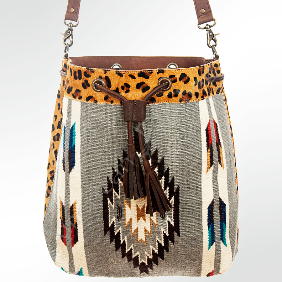 American Darling Bucket Bag Hand Woven Saddle Blanket Hair-On Cowhide Genuine Leather Western Purse with YKK Zipper