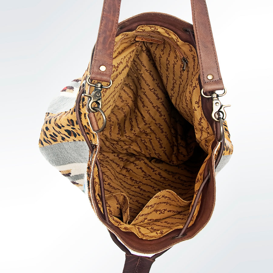 American Darling Bucket Bag Hand Woven Saddle Blanket Hair-On Cowhide Genuine Leather Western Purse with YKK Zipper