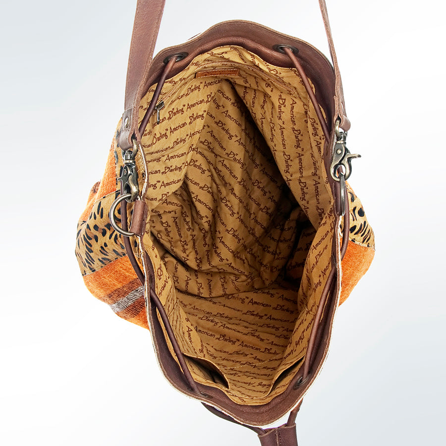 American Darling Bucket Bag Hand Woven Saddle Blanket Hair-On Cowhide Genuine Leather Western Purse with YKK Zipper