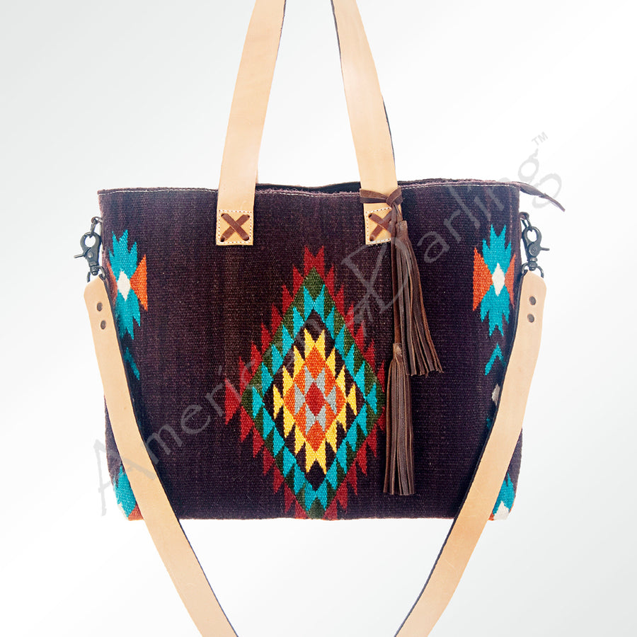 American Darling Tote Bag Hand Woven Saddle Blanket Genuine Leather Western Purse Large Shoulder Bag with YKK Zipper