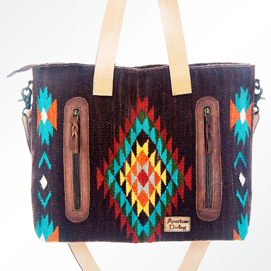 American Darling Tote Bag Hand Woven Saddle Blanket Genuine Leather Western Purse Large Shoulder Bag with YKK Zipper
