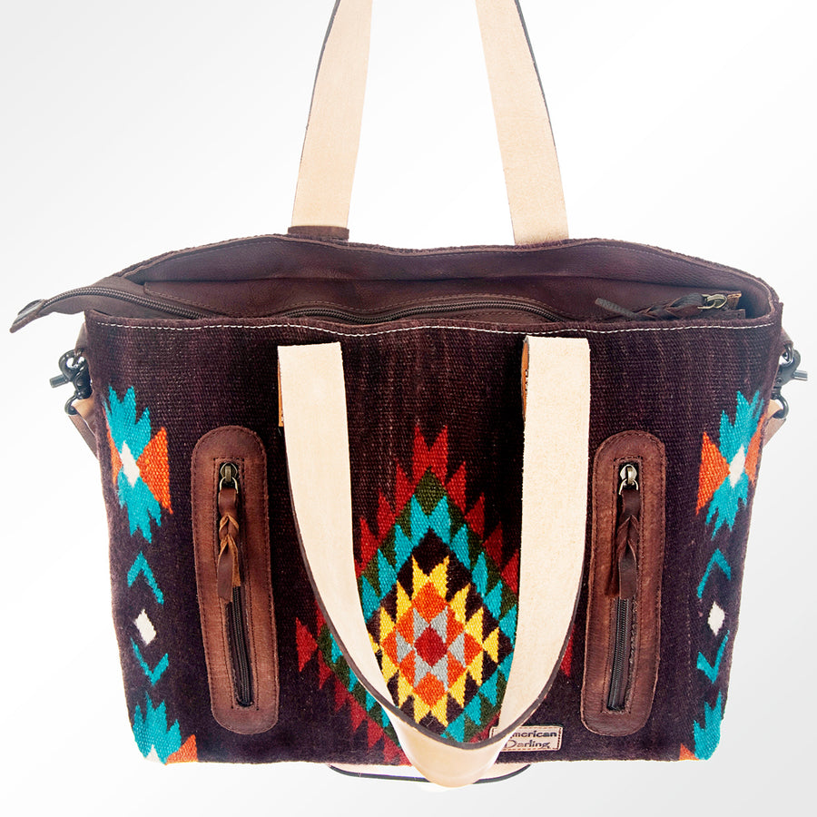 American Darling Tote Bag Hand Woven Saddle Blanket Genuine Leather Western Purse Large Shoulder Bag with YKK Zipper