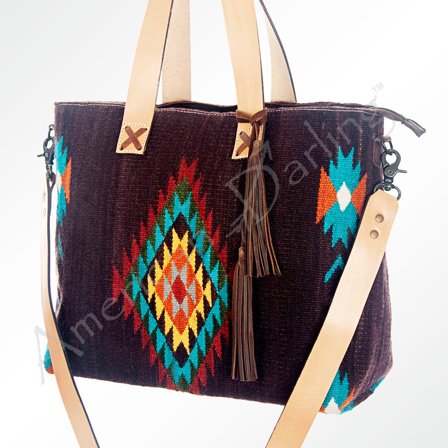American Darling Hand Woven Saddle Blanket Western Leather Tote Bag - Uhorse
