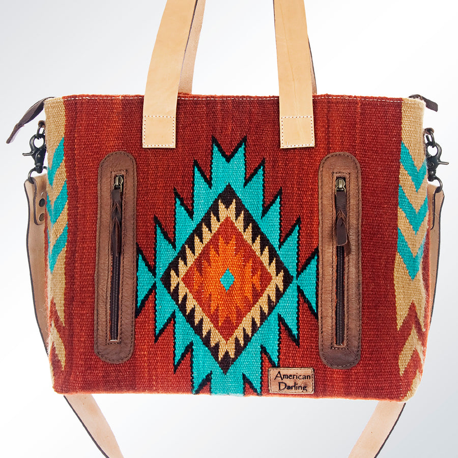 American Darling Tote Bag Hand Woven Saddle Blanket Genuine Leather Western Purse Large Shoulder Bag with YKK Zipper