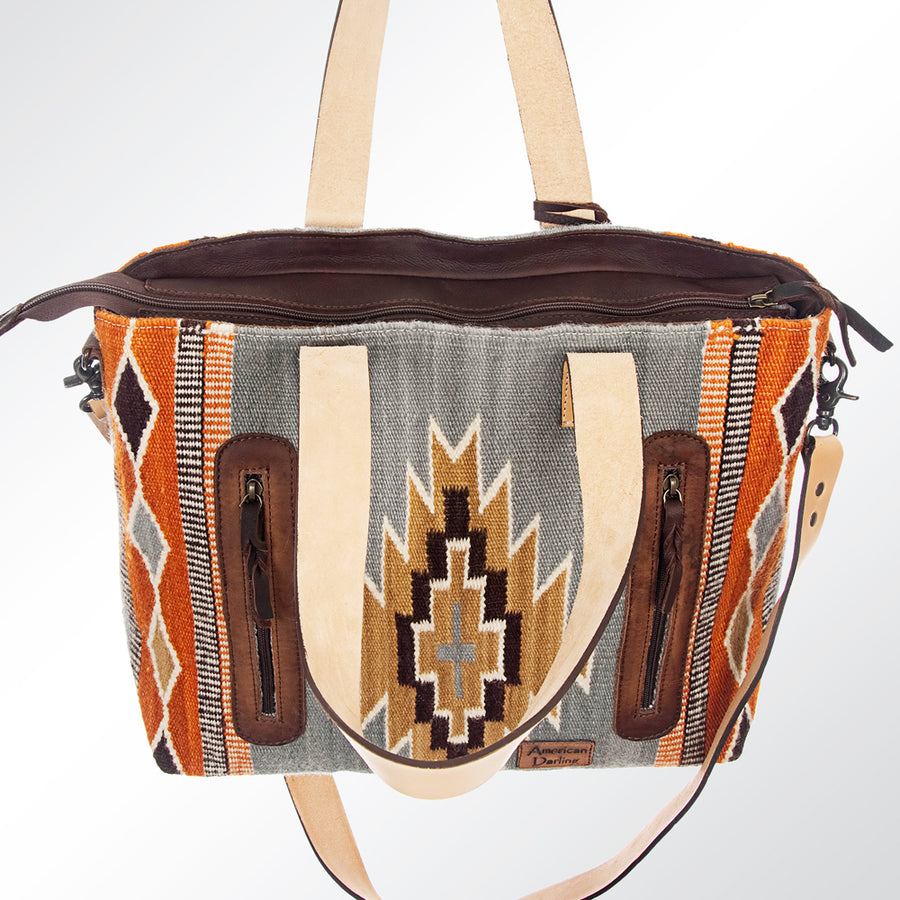 American Darling Tote Bag Hand Woven Saddle Blanket Genuine Leather Western Purse Large Shoulder Bag with YKK Zipper