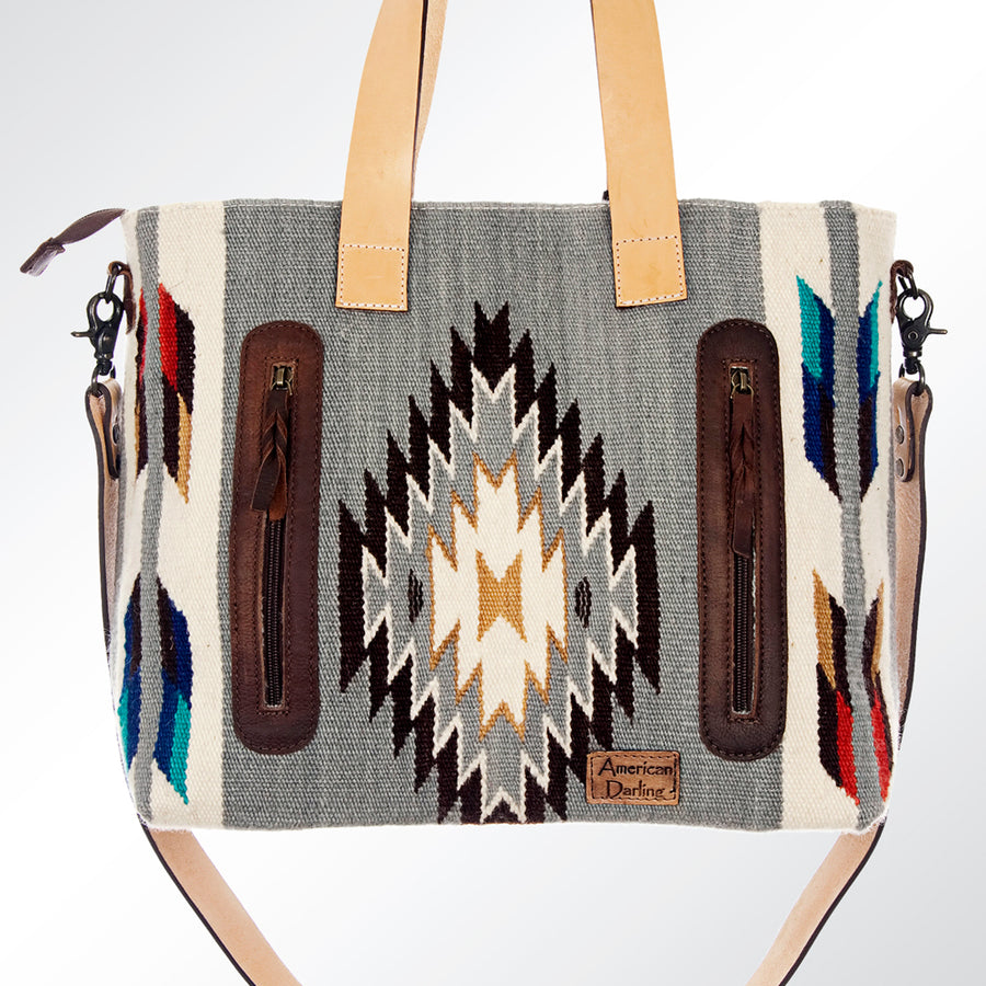 American Darling Tote Bag Hand Woven Saddle Blanket Genuine Leather Western Purse Large Shoulder Bag with YKK Zipper
