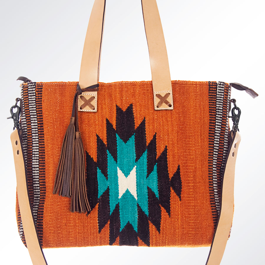 American Darling Tote Bag Hand Woven Saddle Blanket Genuine Leather Western Purse Large Shoulder Bag with YKK Zipper