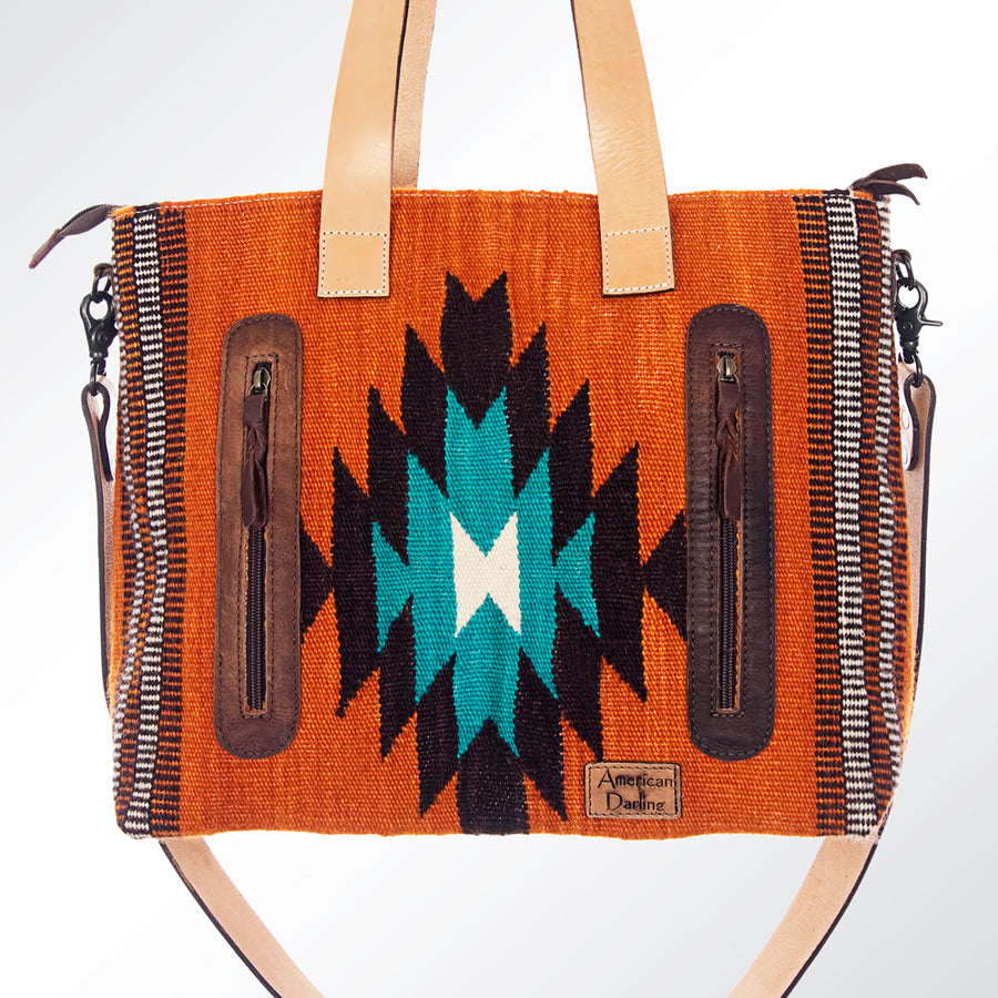 American Darling Tote Bag Hand Woven Saddle Blanket Genuine Leather Western Purse Large Shoulder Bag with YKK Zipper