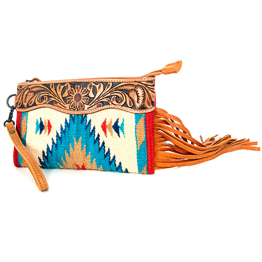 American Darling Wristlet Bag Handcrafted from Floral Embossed Damascus Genuine Leather with YKK Zipper and Wrist Strap