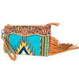 American Darling ADBG344TANC Wristlet Hand Tooled Saddle Blanket Genuine Leather Women Bag Western Handbag Purse