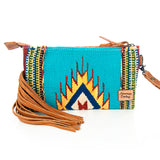 American Darling ADBG344TANC Wristlet Hand Tooled Saddle Blanket Genuine Leather Women Bag Western Handbag Purse