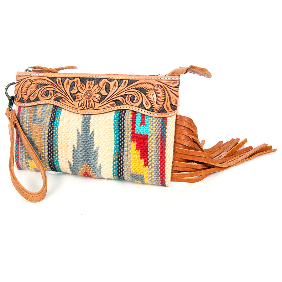 American Darling Wristlet Bag Handcrafted from Floral Embossed Damascus Genuine Leather with YKK Zipper and Wrist Strap