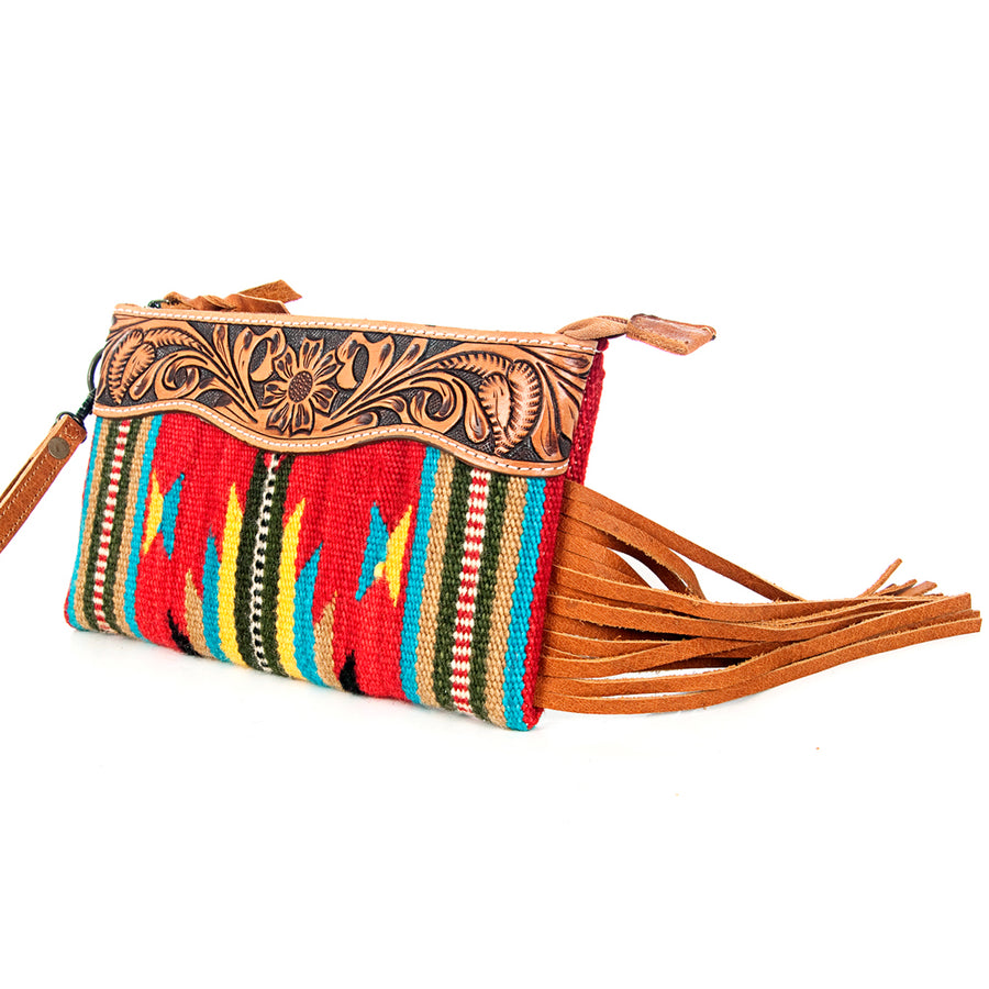 American Darling Wristlet Bag Handcrafted from Floral Embossed Damascus Genuine Leather with YKK Zipper and Wrist Strap
