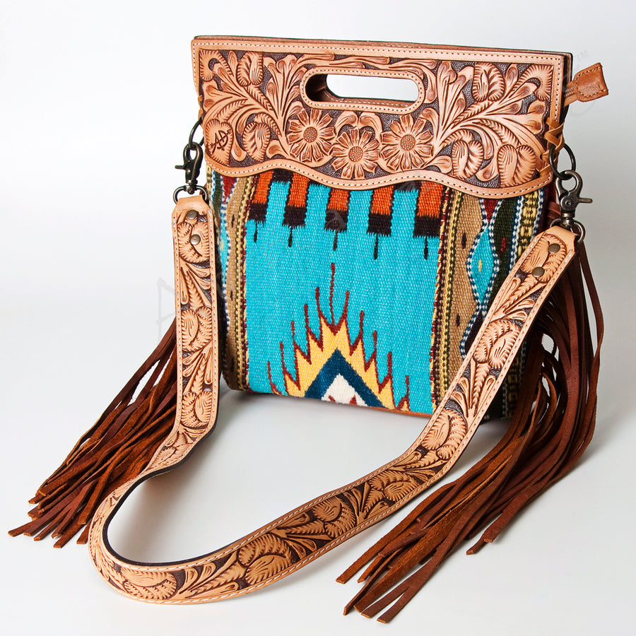 American Darling Hand Tooled Floral and Hand Woven Saddle Blanket Signature Cross body Bag - Uhorse
