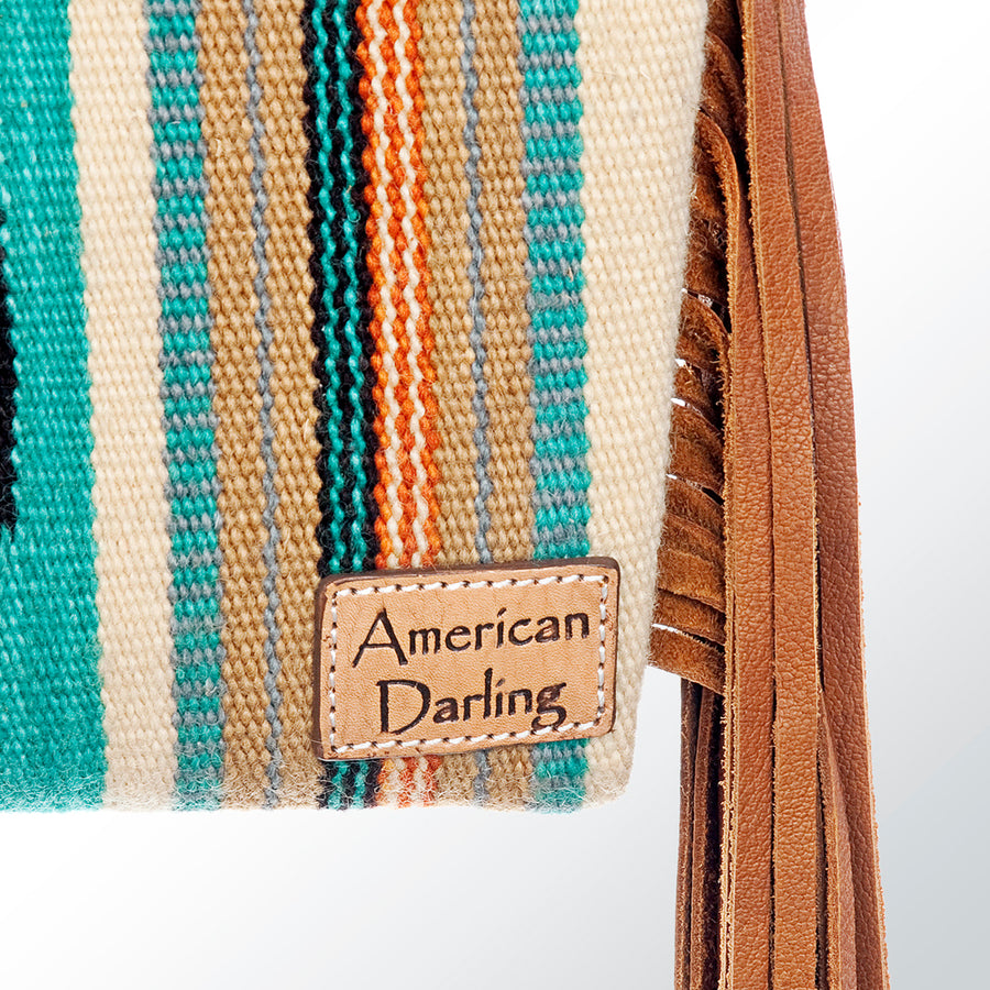 American Darling Western Clutch Bag Hand Tooled Floral Carved Hand Woven Saddle Blanket Leather Crossbody with Fringes
